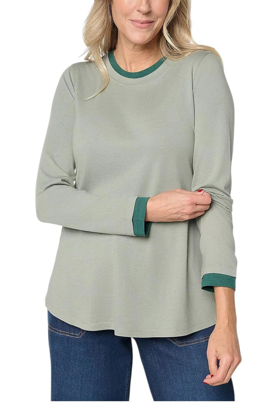LOGO by Lori Goldstein Women's Double Layer Long Slv Top Sea Spray - Regular